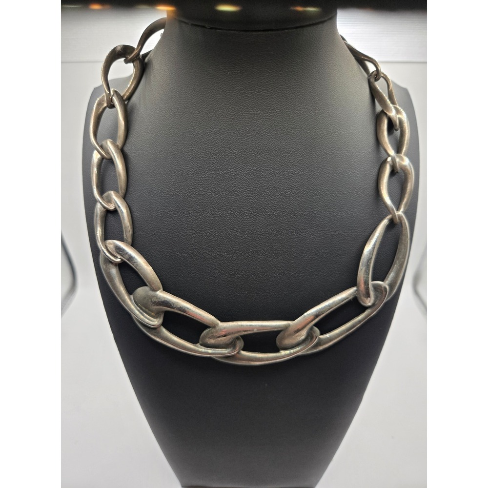 Morgan Taylor Silver Tone Chunky Link Statement Collar Necklace Textured Vintage
